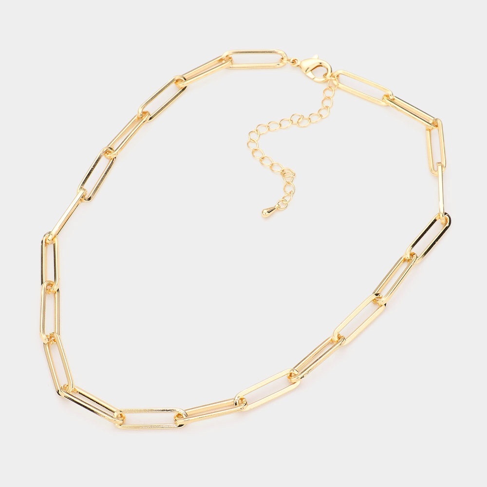 Gold Paperclip Open Link Necklace
